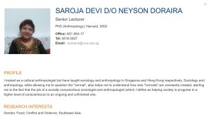 nus lectuer saroja devi profile